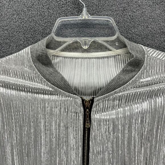 Silver Metallic Jacket Womens Full Zip Cuffed Made in Italy Light Thin Cardigan - Picture 4 of 14